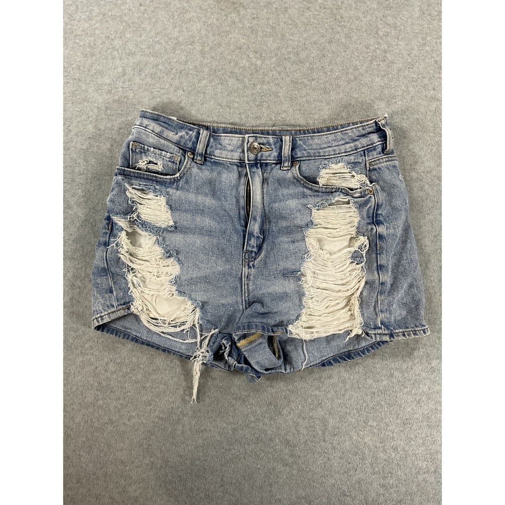 American Eagle Light Distressed Denim Shorts Women Sz 6 High Rise Stretch 2821